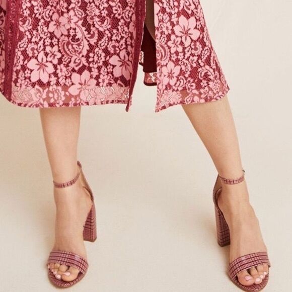 Sam Edelman Yaro Daniela Pink Plaid Vegan Leather Ankle Strap Heels Sz 8 - Picture 1 of 7